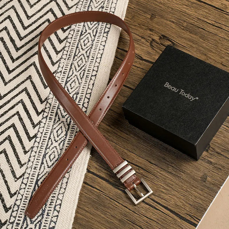BEAUTODAY Belts Women Full Grain Leather Versatile Solid Color Metal Buckle 2024 Ladies Accessories Handmade 91055