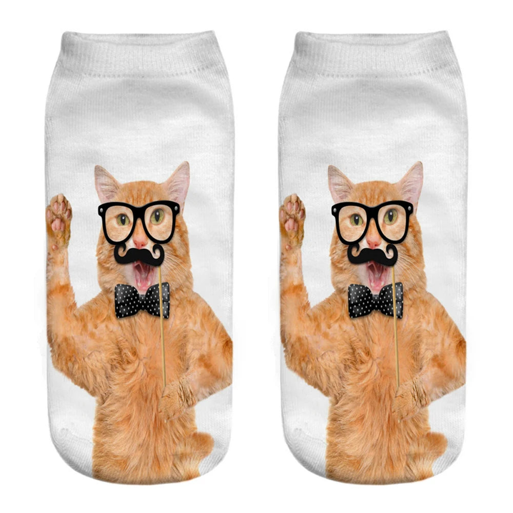 New Women Hot Sell 3D Printed Cool Fashion Funny Cats Cosplay Daily Life Story Socks Short Socks Art Novelty Xmas Gift Dropship