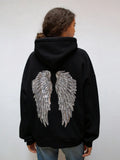 Female Sequined Wing Print Pattern Hoodie Autumn Fashion Classical Hooded Sweatshirt 2025 Loose Elegant Versatile Warm Pullover