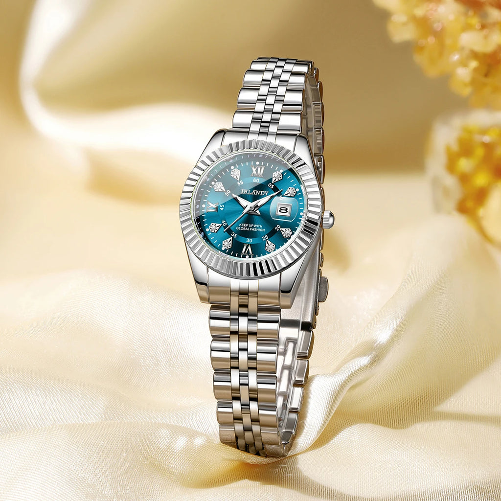 Luxury Rhinestone Women Watches Ladies Roma Dial Stainless Steel Quartz Wristwatch with Calendar Reloj Mujer (Without Box)