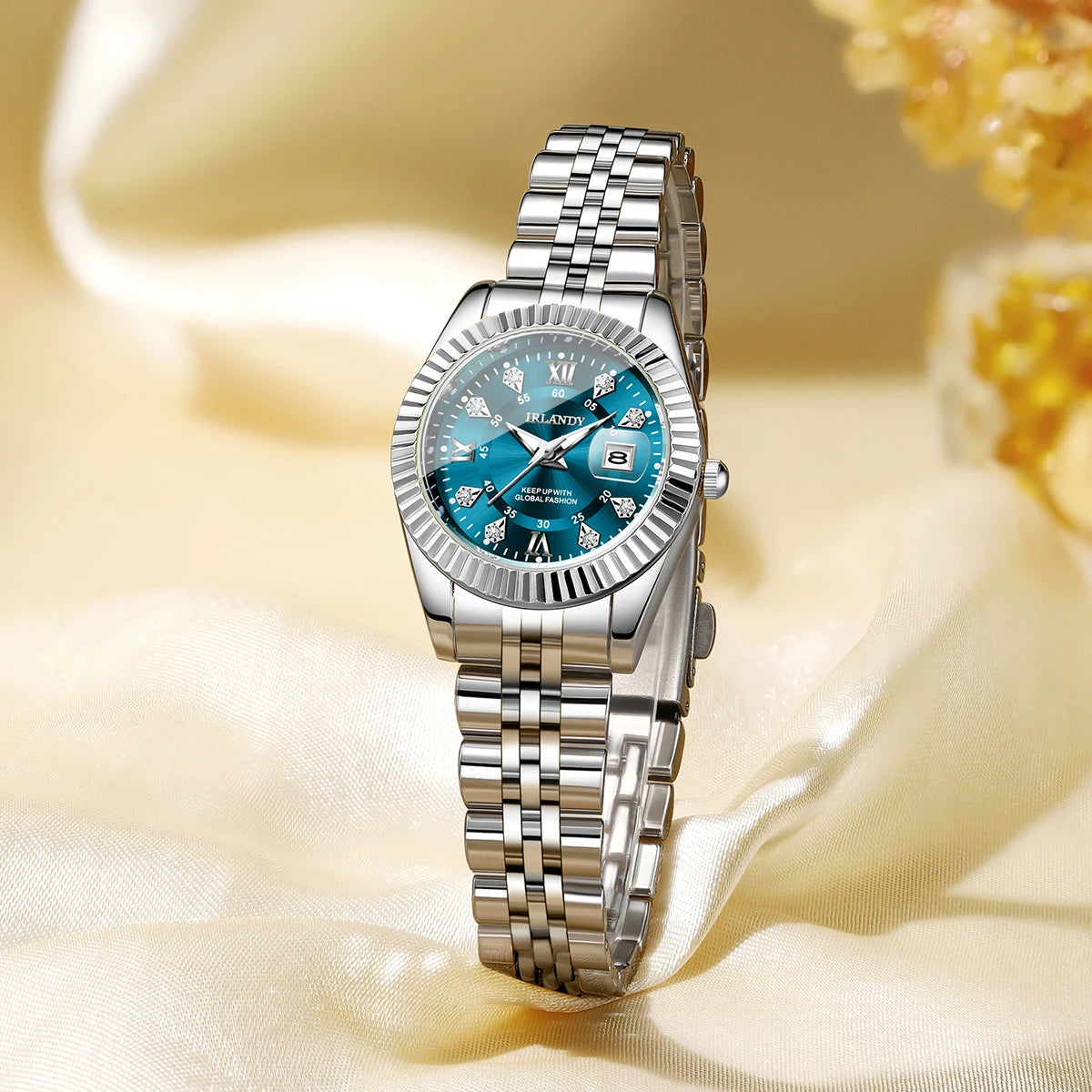 Luxury Rhinestone Women Watches Ladies Roma Dial Stainless Steel Quartz Wristwatch with Calendar Reloj Mujer (Without Box)