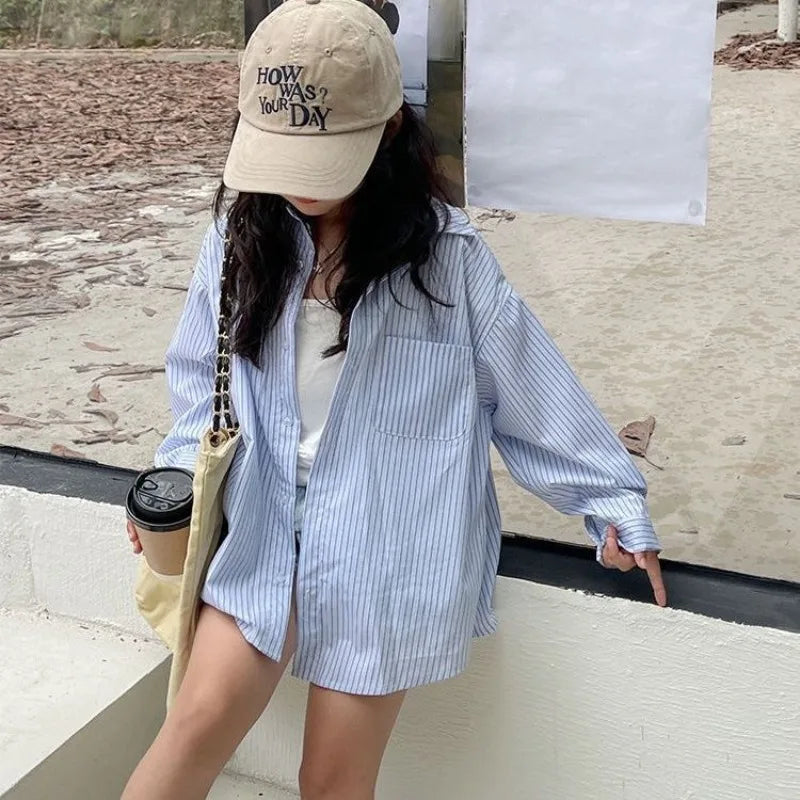 Kids Striped Shirt 2026 Spring New Korean Style Designer Loose Fit Casual Outerwear Top Trendy