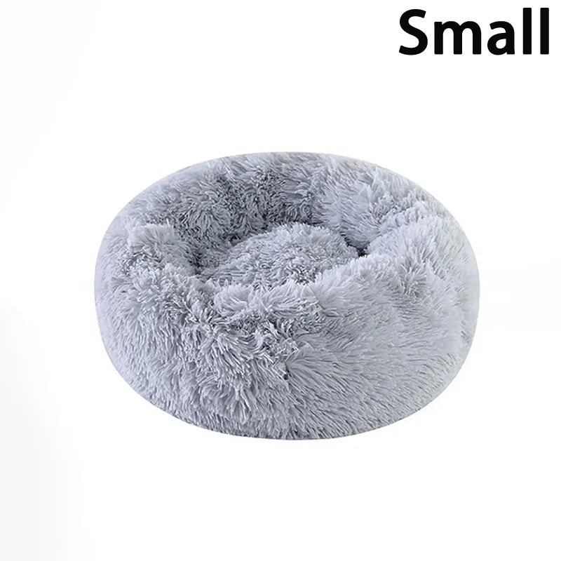 Soft Pet Cat Bed Pad Plush Warm Faux Fur Dog Calm Bed Donut Round Bed Comfortable Sleeping Washable for Small Medium Dog and Cat