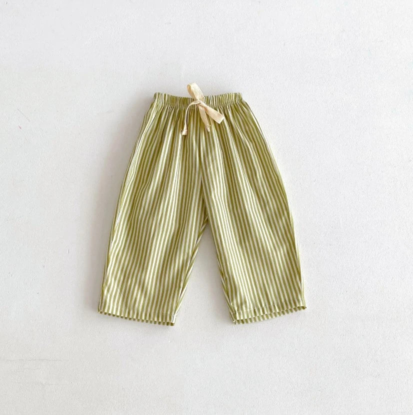 Kids Versatile Casual Pants With Striped Patterns Elastic Waist Trousers Match Summer Outfits Baby Kid Popular Bottoms Trousers