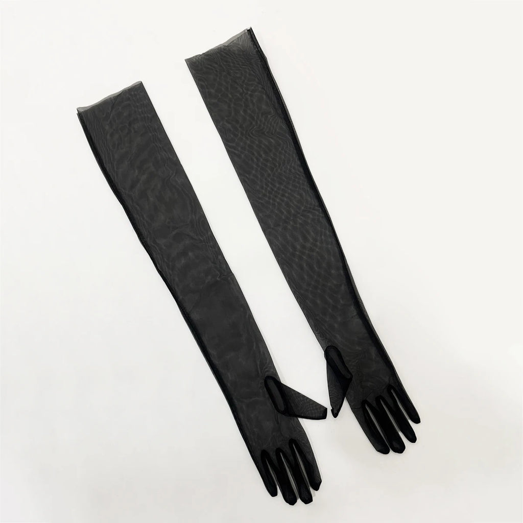 WG002-1 Elegant White / Black Long Gloves Light Breathable Tulle Brides Bridesmaid Wedding Pageant Prom Women Gloves