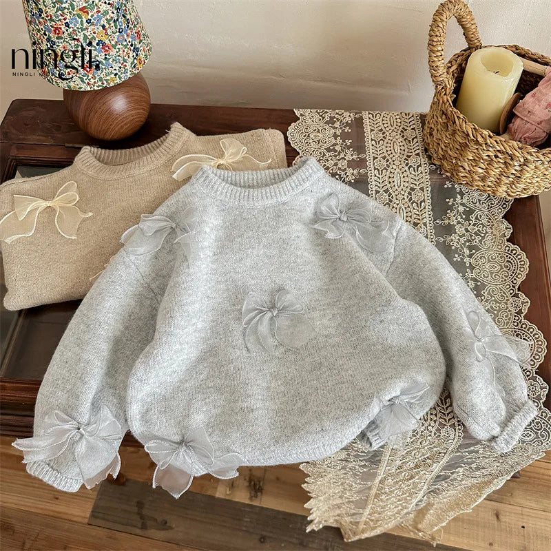Adorable Kid Girl Knit Sweaters Multi Style Children Cute Top Casual Long Sleeves Solid Color Daily Comfortable Autumn Winter