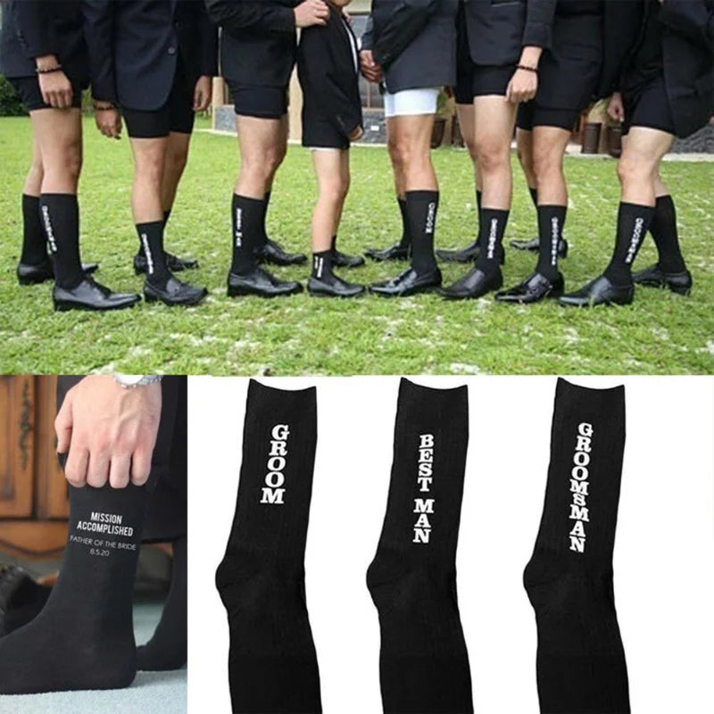 Wedding Socks Men Socks Groom Best Man Groomsman Socks Letter Socks Combed Cotton Dress Wedding Party Long Stockings