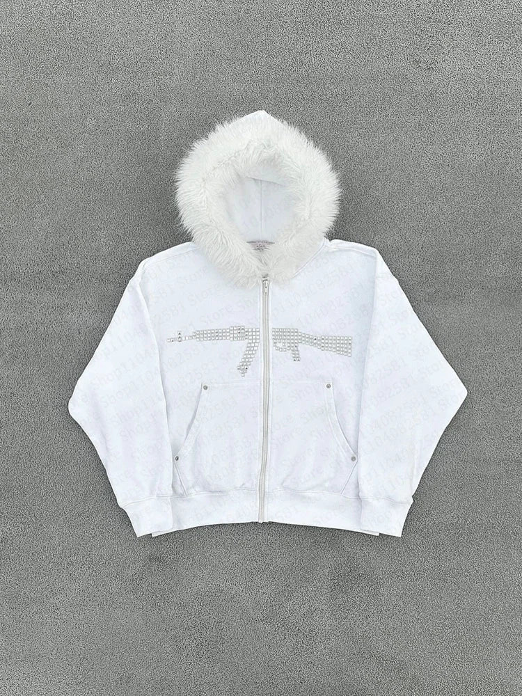 Millennium Y2k Spicy Girls Style Slimming Zipper Hoodie Autumn/Winter Gothic Vintage Fashion Streetwear Versatile Thin Hoodie Em