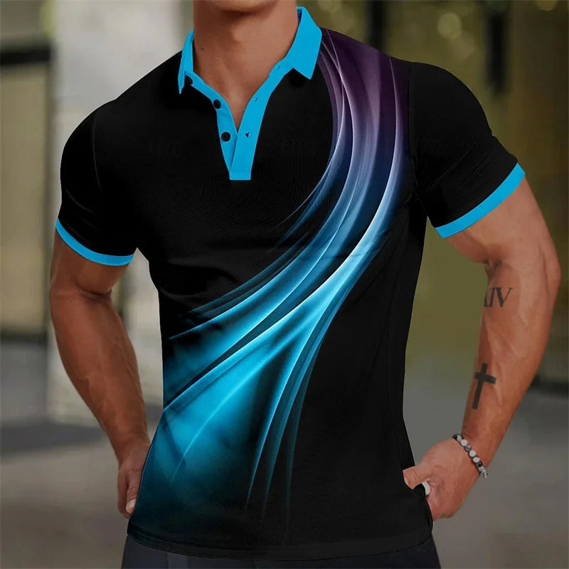 3D Printed Colorful Stripes Polo Shirt For Men Fashion Pattern Short Sleeves Summer Casual Lapel Tops Oversized Tees T-Shirts