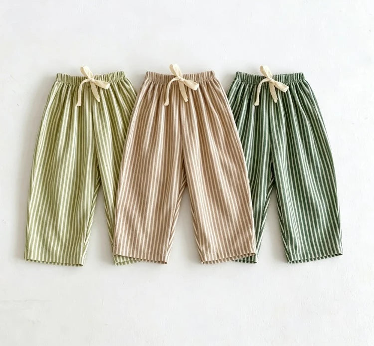 Kids Versatile Casual Pants With Striped Patterns Elastic Waist Trousers Match Summer Outfits Baby Kid Popular Bottoms Trousers