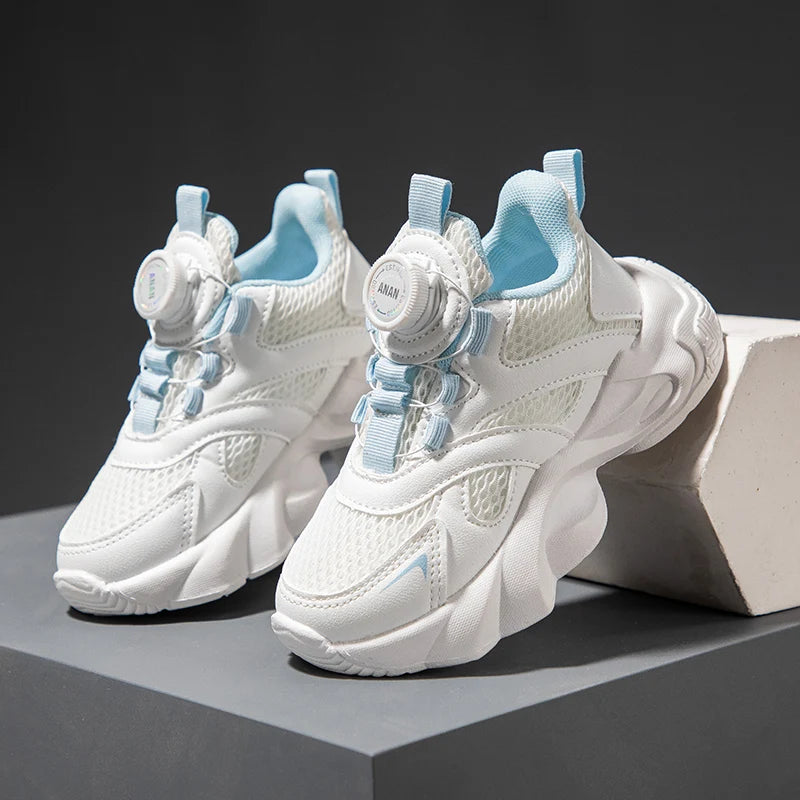 Kids' Fashion Chunky Sneakers Breathable Mesh Rotating Lock Strap Athletic Shoes for Boys and Girls