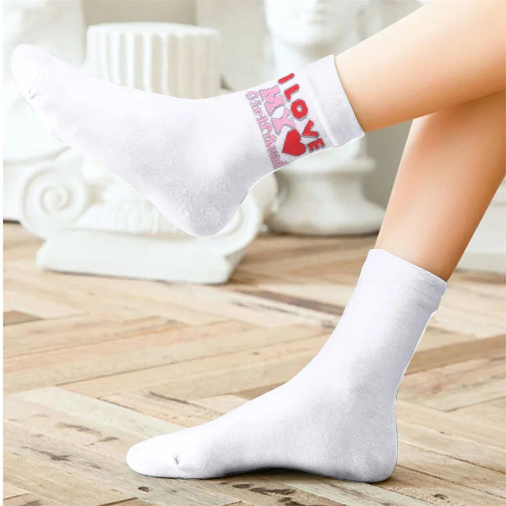 I Love My Girlfriend Boyfriend Men Women Fashion Socks Funny Stockings Valentines Day, Anniversary, Birthday Gift Ideas