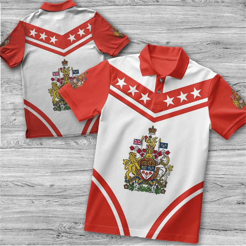 T-shirt Men Clothing Polo Shirts Street Canada Flag Print Casual Short Sleeve Tops Shirt Newest Lapel Zipper Tees Clothing 2024
