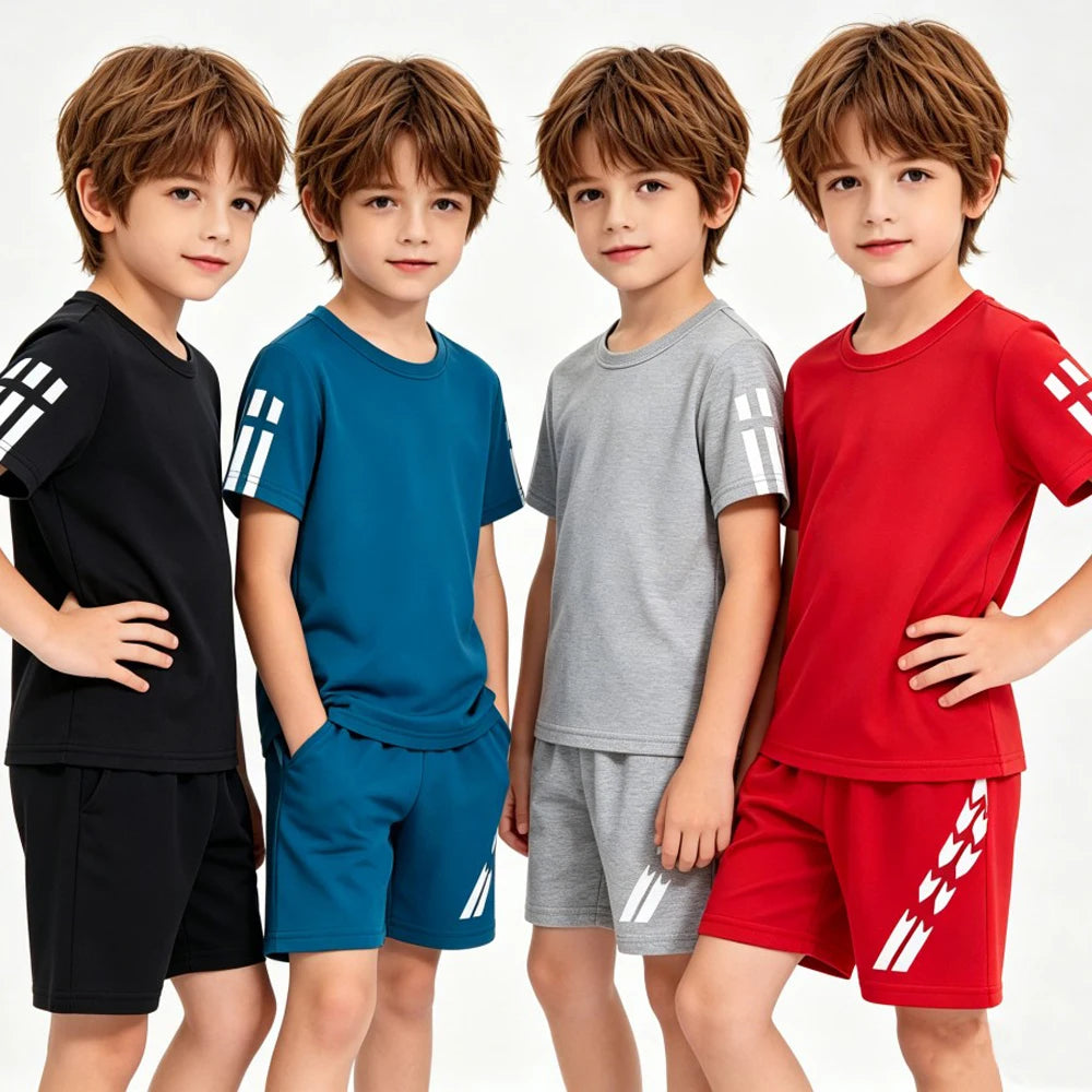 Boys Sportswear Summer Sets Kids Toddler 1 2 3 4 5 6 7 8 9 10 11 12 Years 2026 Mesh Stripes Teen Sports Ouifits Short Track Suit