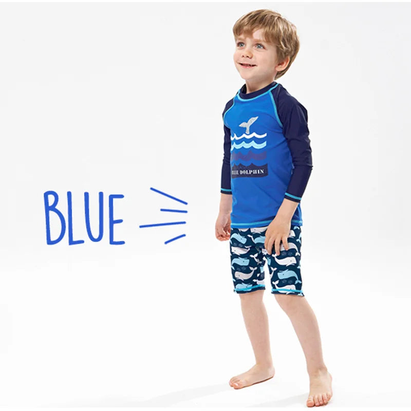 Long Tops+Shorts 2pcs/Set Kids Swimsuit Boys Swim Suit Kids Bathing Suit Children's Swimwear Kids Surfing Spa Pool Swimsuits