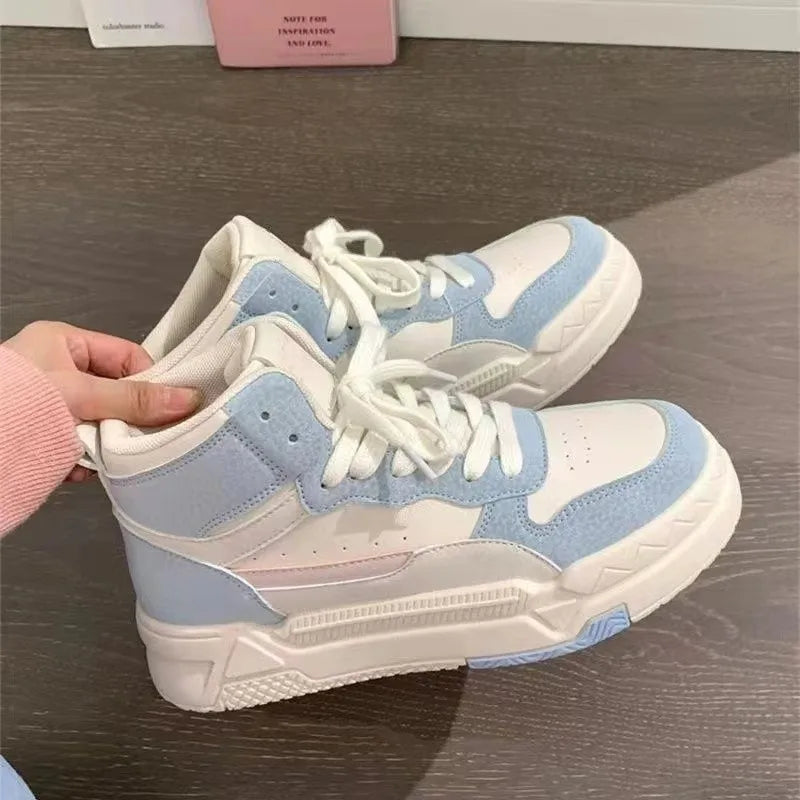 Women's High-Top White Sneakers for Fall and Winter 2026, New Versatile Niche Ins Trendy Casual Sports Thick-Soled Sneakers