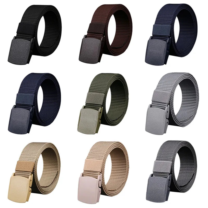 Men Belt Jeans Belts Adjustable Belt Men Outdoor Travel Waist Belt with Plastic Buckle for Pants Soft Nylon Sports Accessories