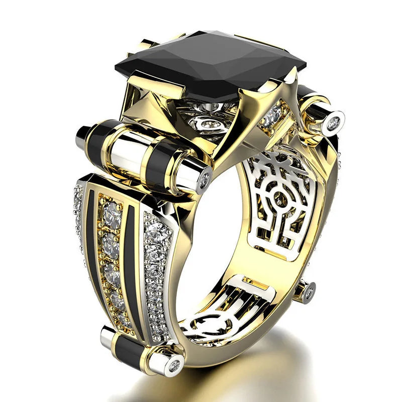Luxury Mens Jewellery Rings for Men Gothic Stainless Steel Ring Gold Color Square Stone Fidget Ring Vintage Jewelry