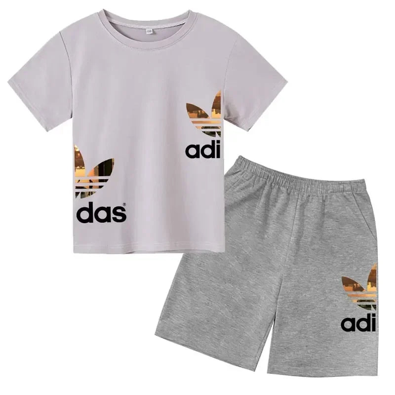 Kids Summer Leisure Letter 2pcs O-neck Short Sleeve T-shirts+Pants Suits 3-13 Years Boys Girls Casual Outfits Children Clothes