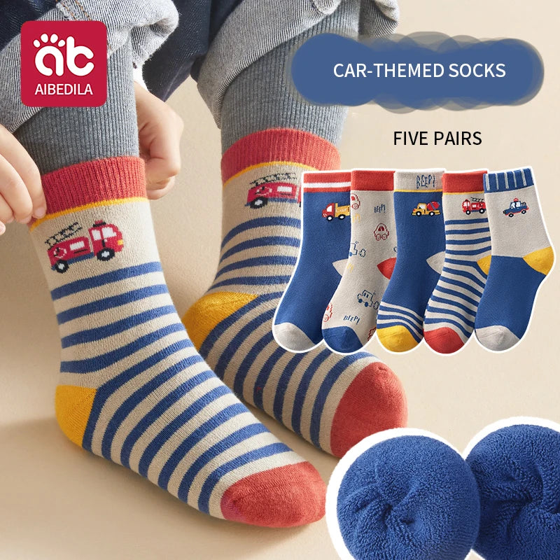 5 Pairs Baby Children's Socks Cartoon Winter Warm Animal Kids Sock Cute Boy Toddler Thickening Socks 1-12 Years