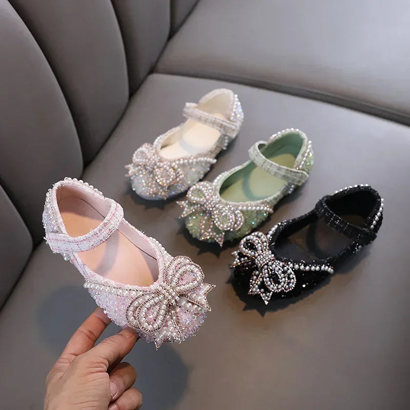 Kids Girls Sandals Fashion Sequins Rhinestone Bow Girls Princess Baby Girl Shoes Children Flat Sandals Size 21-36