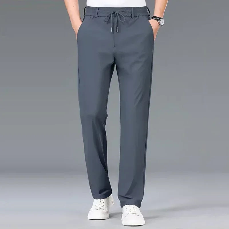 Fashion Men Casual Pants Male Classic Business Brand Elastic Waist Trousers Solid Stretch Straight Leg Pants