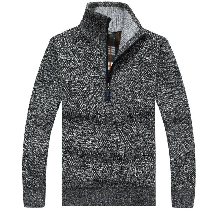 Men's Fleece Thicker Sweater Half Zipper Turtleneck Warm Pullover High Quality Male Slim Knitted Wool Sweaters For Spring