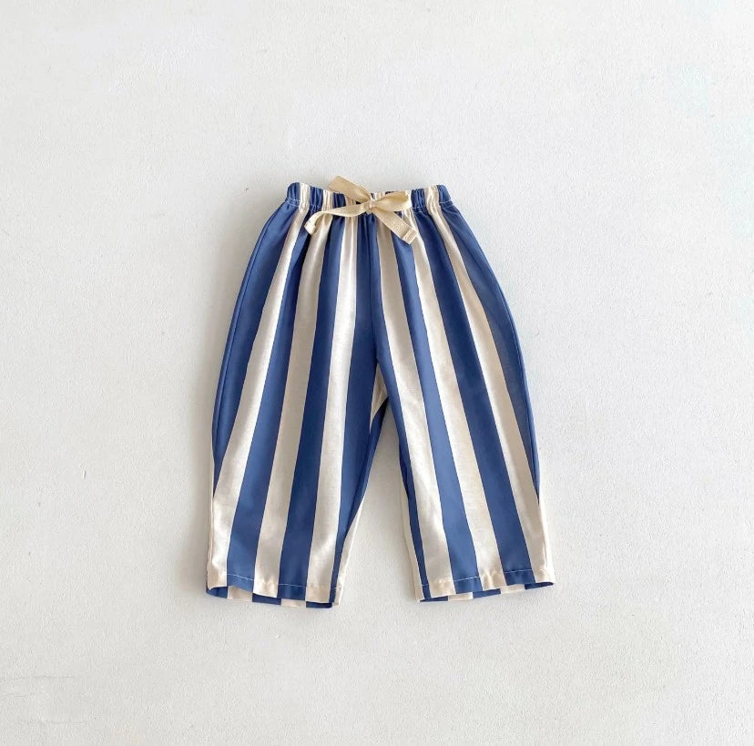 Kids Versatile Casual Pants With Striped Patterns Elastic Waist Trousers Match Summer Outfits Baby Kid Popular Bottoms Trousers