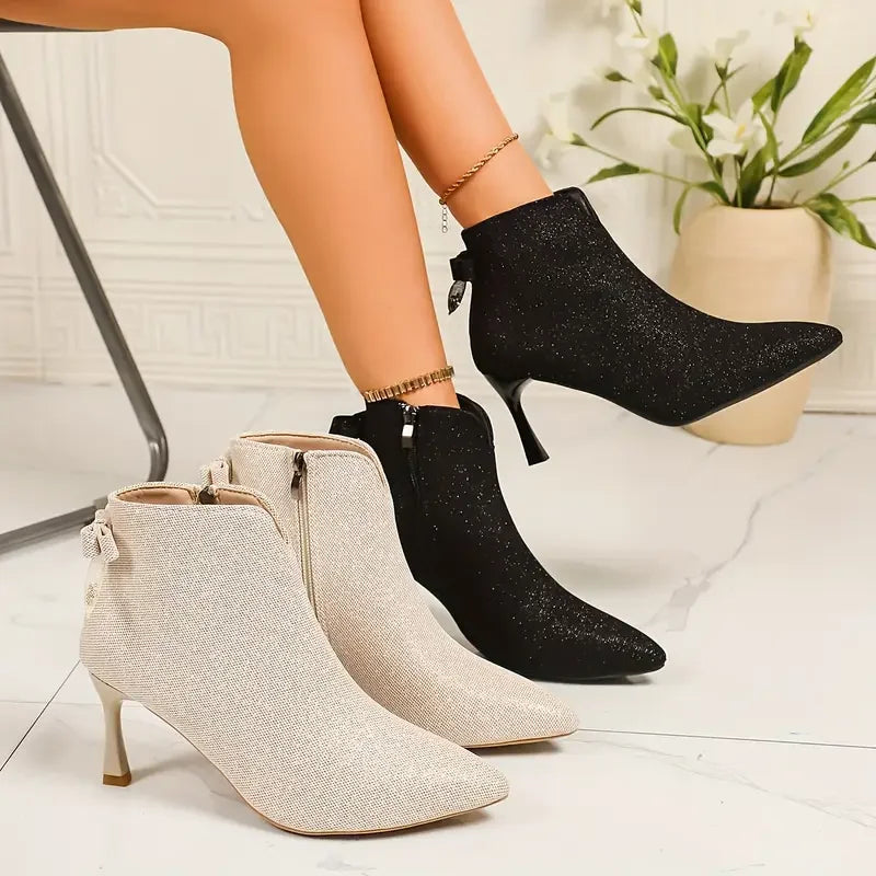 2025 Autumn/Winter New Women's Short Boots, Versatile, Sexy, Elegant, Stiletto Pointed Toe Ankle Boots, Fleece-Lined for Warmth, High Heels, Paired with Leggings, Paired with Jeans, Suitable for Parties, Gatherings, Weddings,