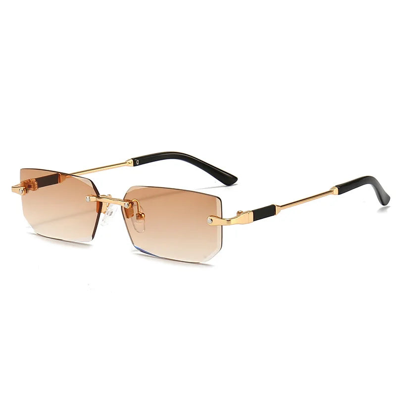 Trendy Rimless Sunglasses for Men Women Luxury design Rectangle Frame Sun Glasses Retro Shades Summer Traveling Eyewear UV400