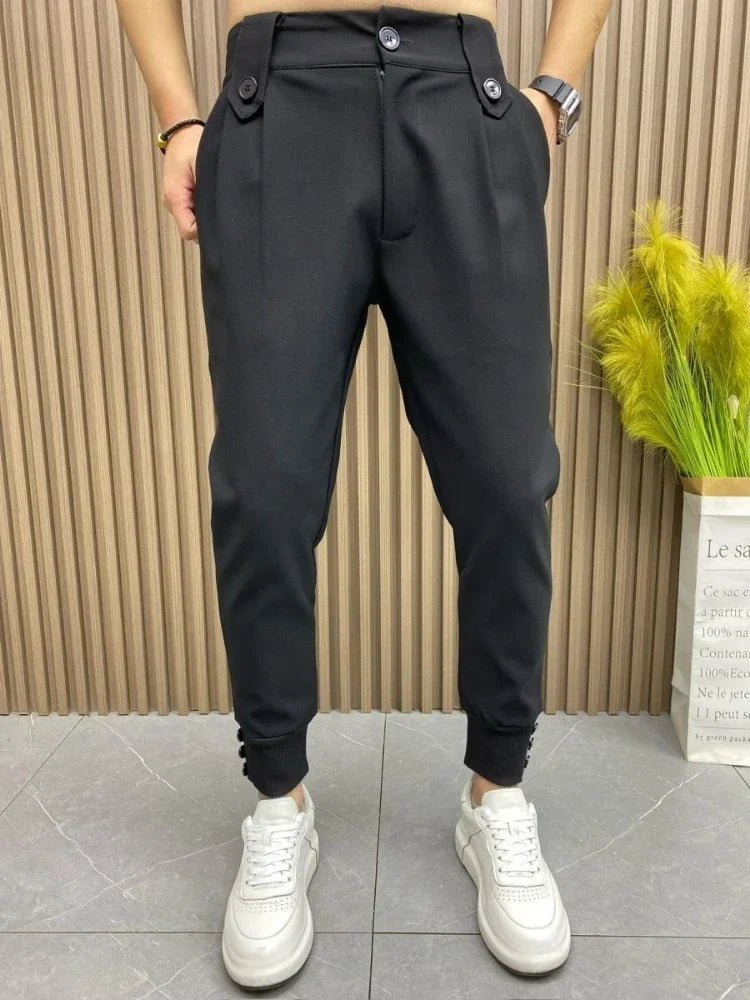 Slim Fit Plus Big Size Tressed Men's Summer Pants 9 Cropped Male Suit Trousers Korean Style Clothes Slacks 2025 Formal Luxury