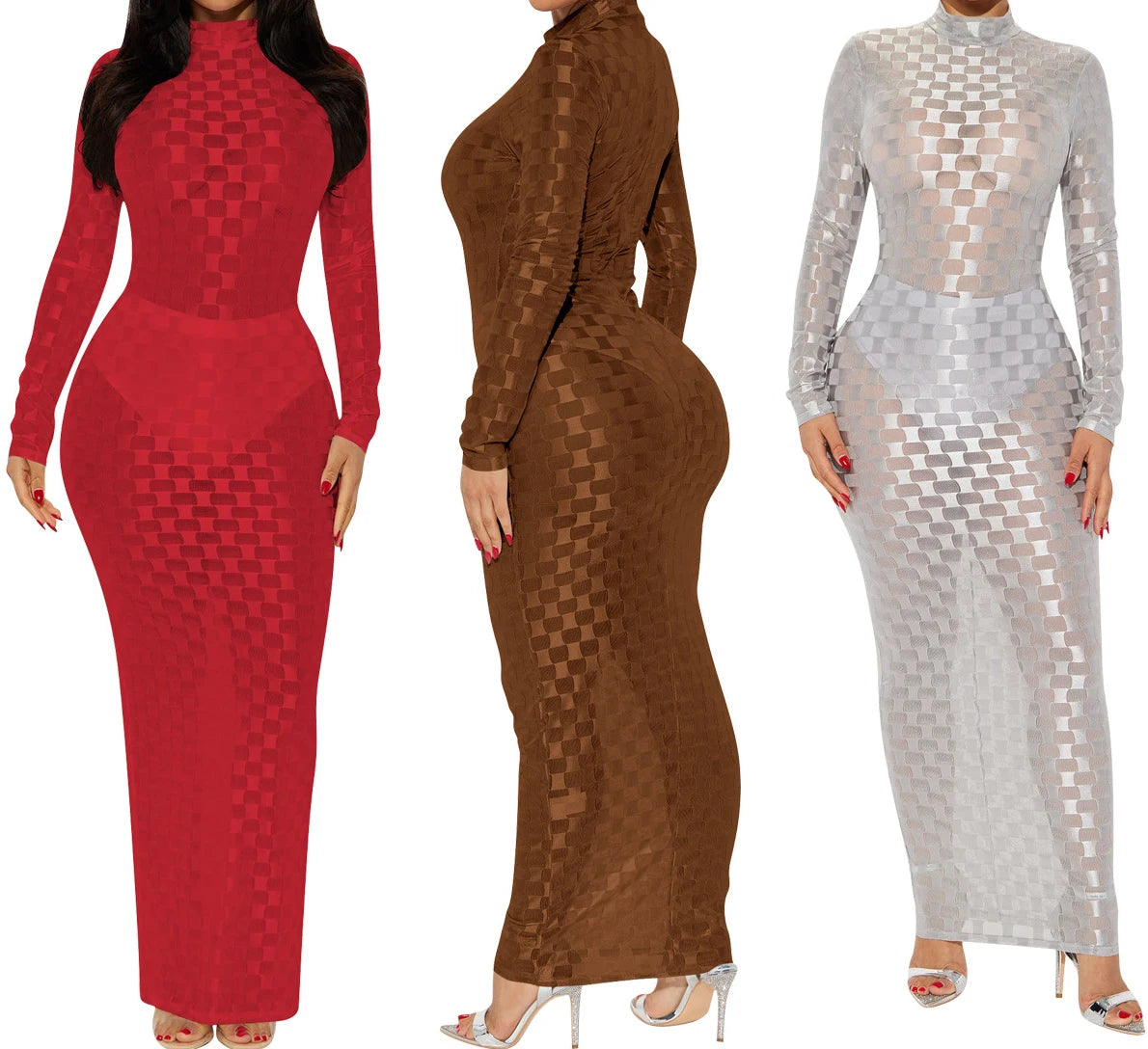 Turtleneck Skinny Women Dresses Sexy Skirt Long Sleeve Bodycon Sexy Streetwear Party Club Hollow out Long Dress