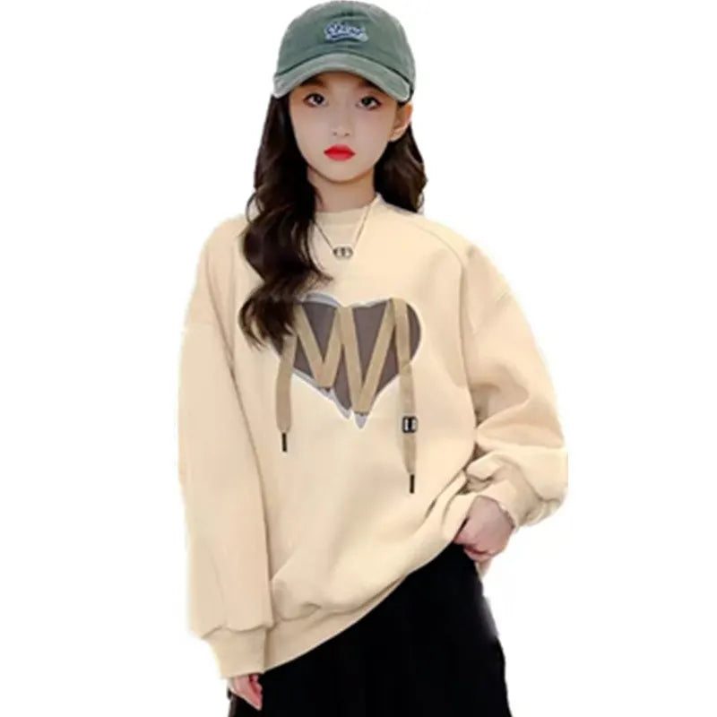 Sweatshirt for Kids Autumn 2025 New Casual Sportswear School Girls Khaki Pink Sweatshirt 5 7 8 9 12 13 14 Years Children Clothes