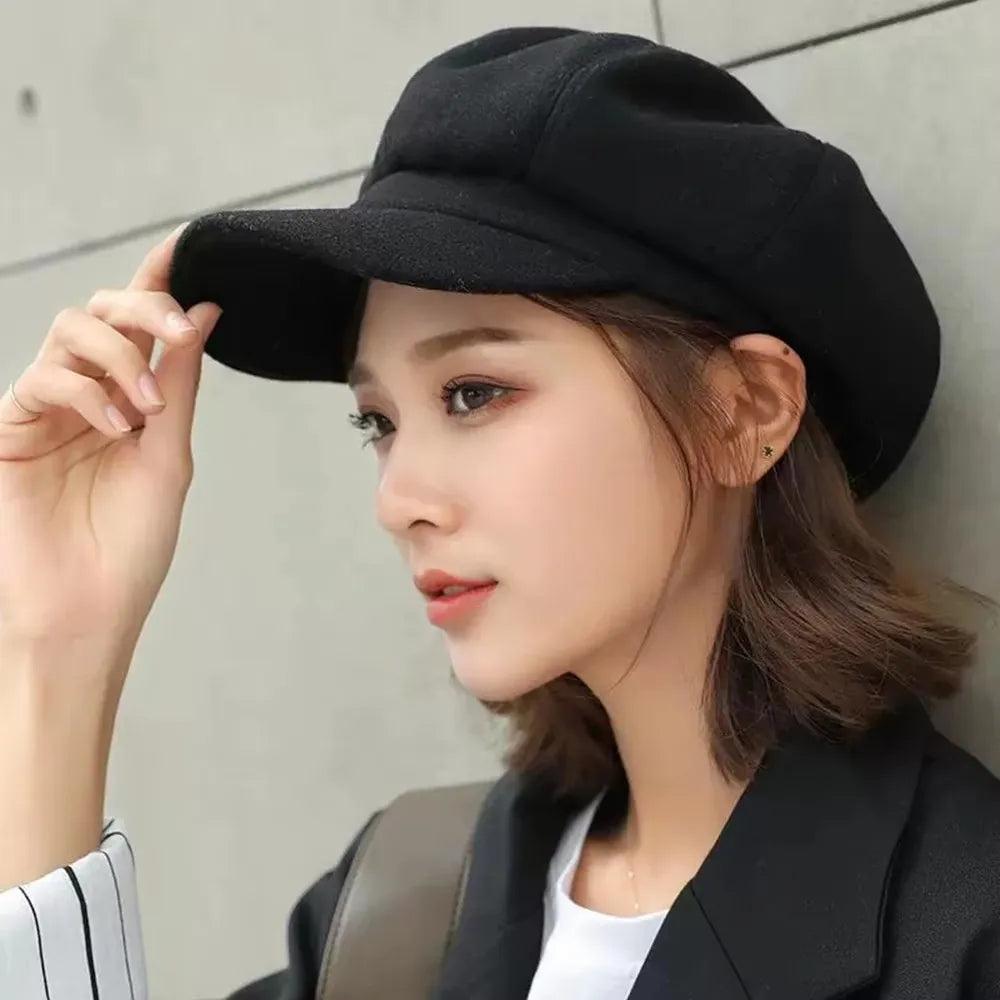 Autumn Winter Hats for Women Solid Plain Octagonal Newsboy Cap Men Ladies Casual Wool Hat Winter Beret Women Painter Caps