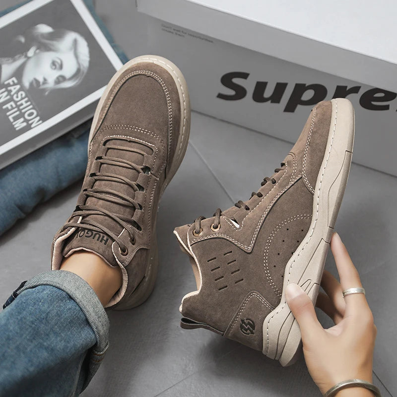 2026Men's Shoes Fashion Outdoor Casual Shoes Men's High Top Sneakers Lace Up Ankle Boots Mens Motorcycle Boots Botas Para Hombre