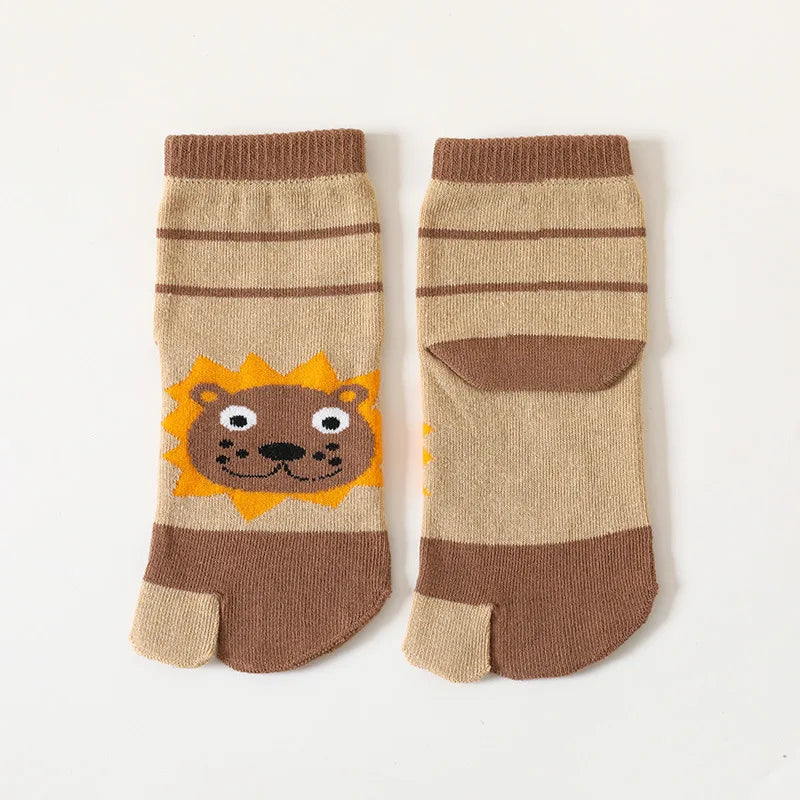 3-12Y Kids Toe Socks Girls Boys Five Finger Socks Autumn Winter High Tube Cotton Crew Socks Cute Cartoon Kawaii