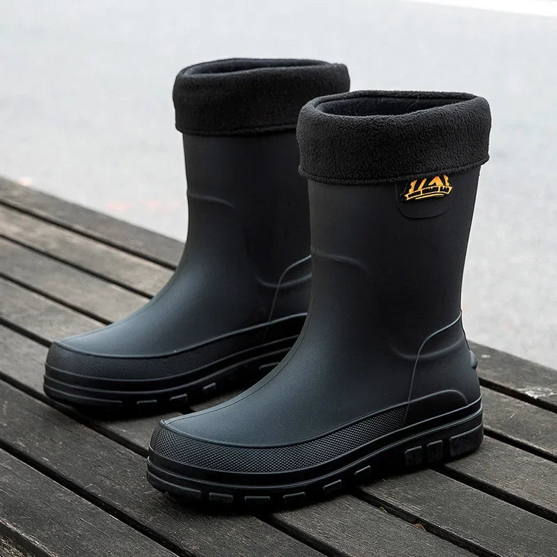 Men's Rain Boots Fashion Mid Calf Rubber Boot Non Slip Fishing Boots for Men Waterproof Work Safety Galoshes Botas Lluvia Hombre