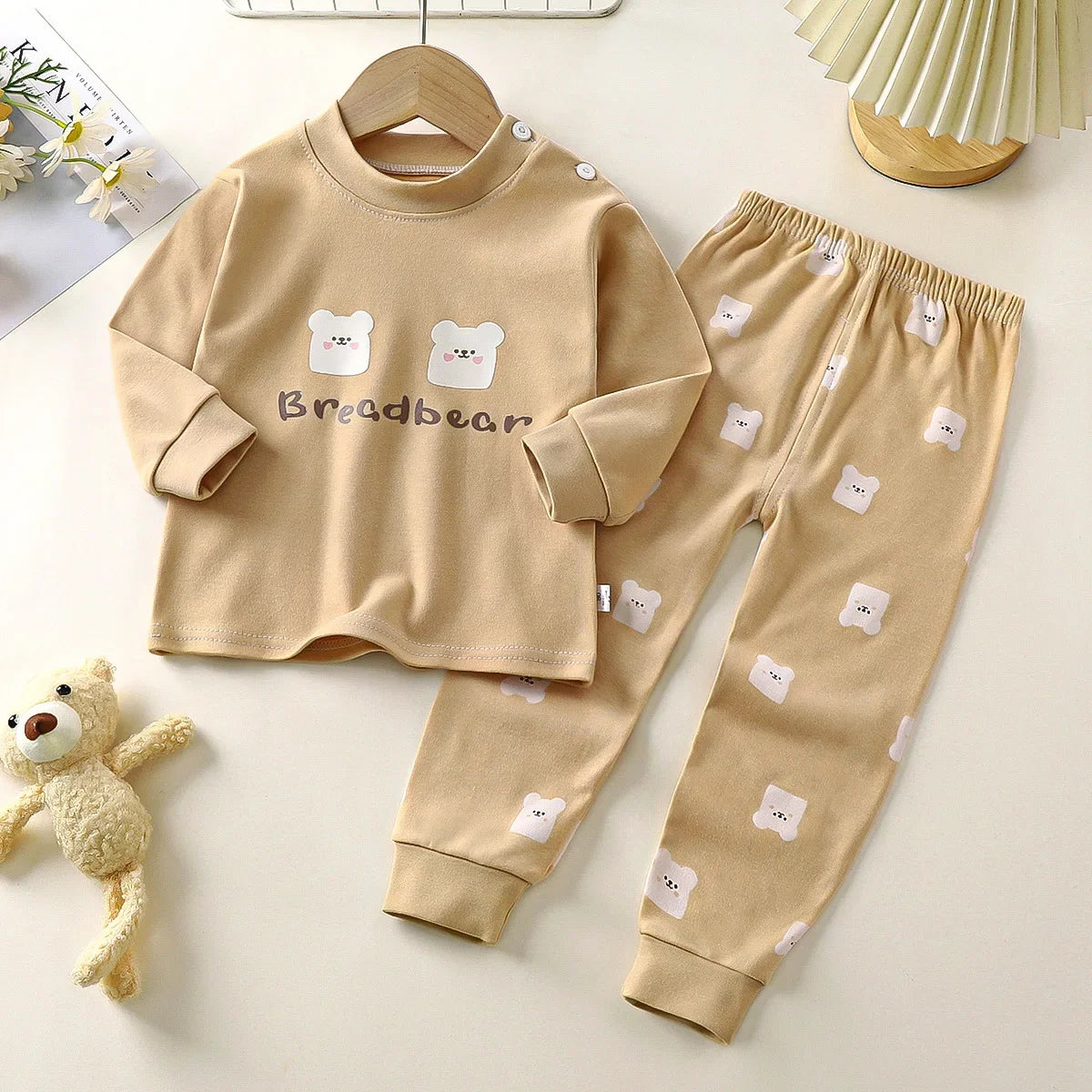 Boys Girls Autumn Pure Cotton Pajamas Kids Cartoon Print Long Sleeve T-Shirt Tops + Pants Pyjamas Baby Underwear Clothing Sets
