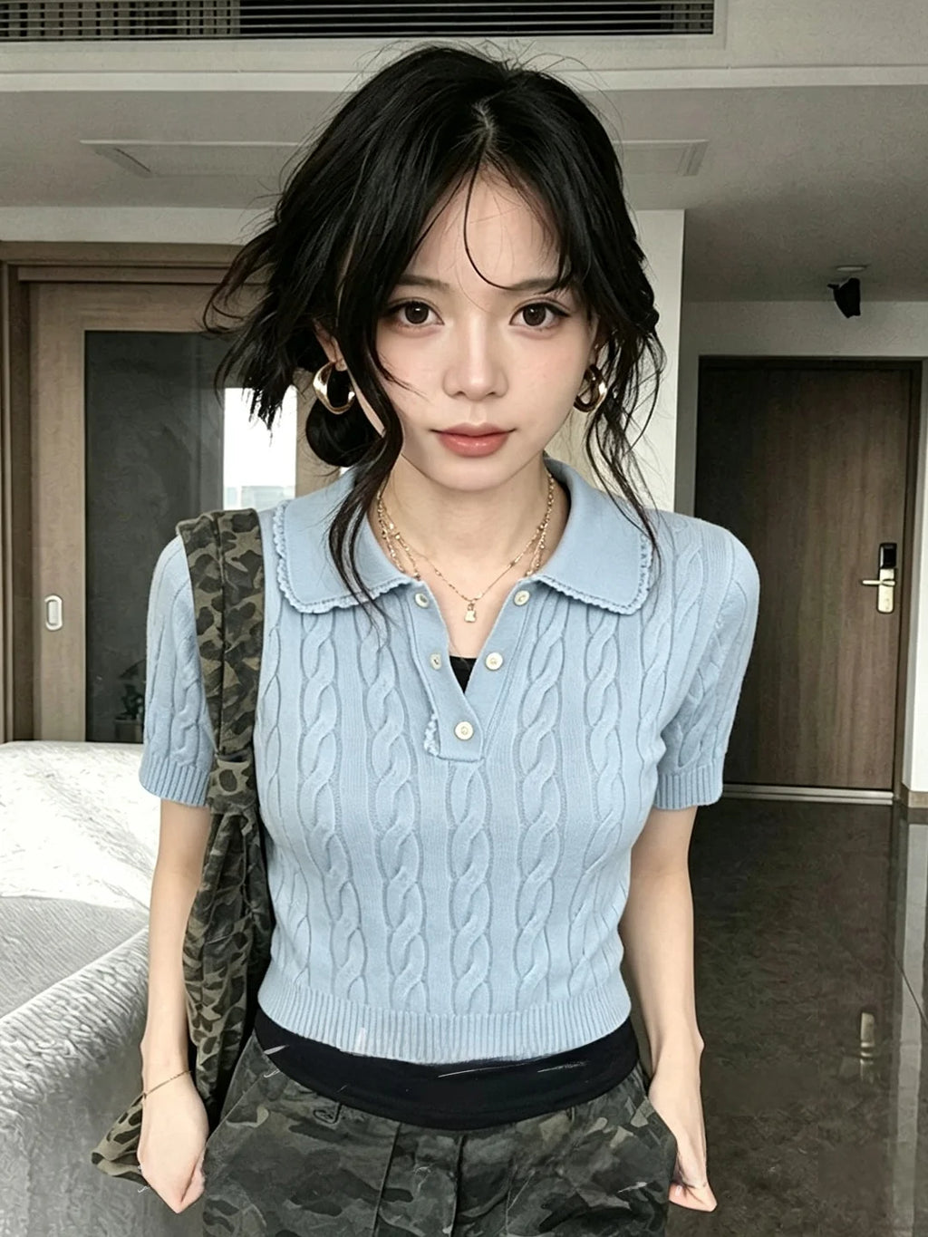 Casual  Ne Knitted Sweater ort Sve Turtlene Pullover Summer Faion Korean Sle Versatile Twisted Flower Design...