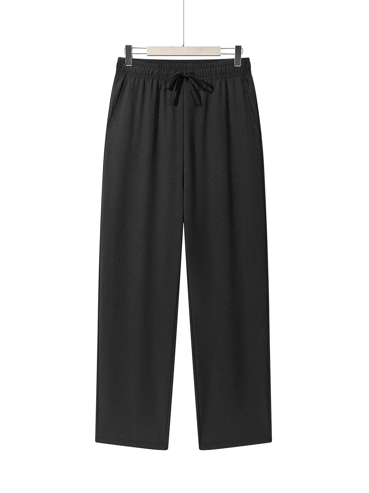 Men's Casual Straight Trousers Summer Autumn Breathable Solid Color Long Pants Drawstring Fitness Sweatpants Men Streetwear