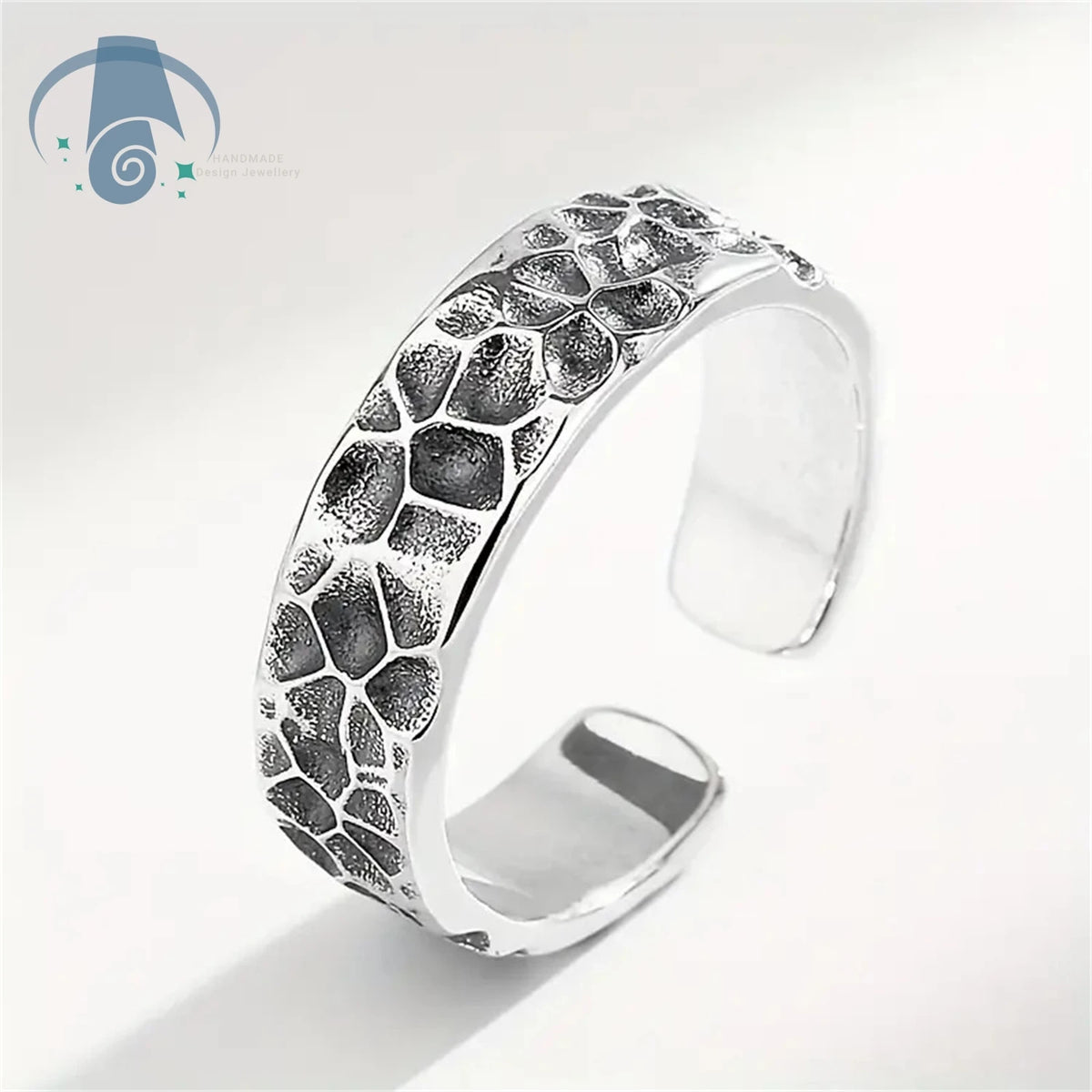 Mens Vintage Ring With Antique Cracked Finish Adjustable Open Band Hammered Texture Style Minimalist Jewelry Design Gift for Him
