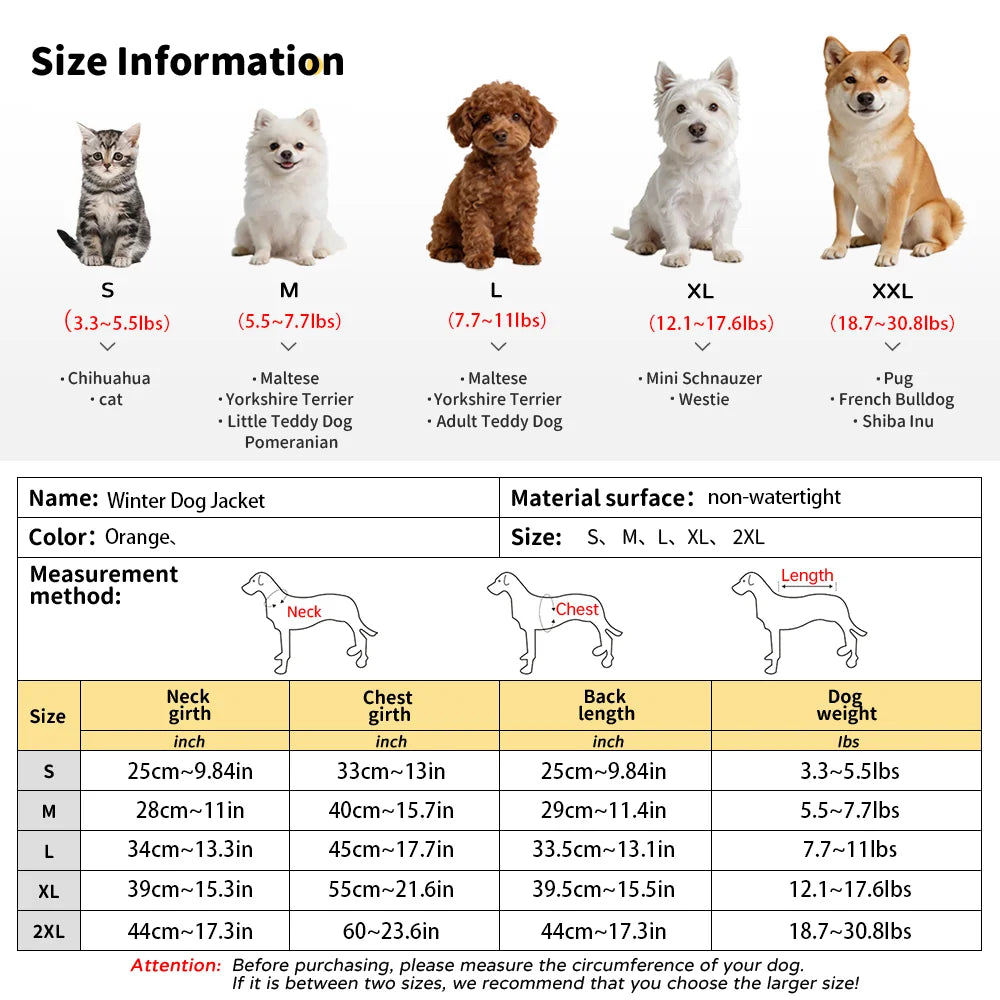 Winter Pet Dog Clothes, Warm Dog Coat, Puppy Clothing, Waterproof Pet Vest Jacket Suitable for Small and Medium Dogs