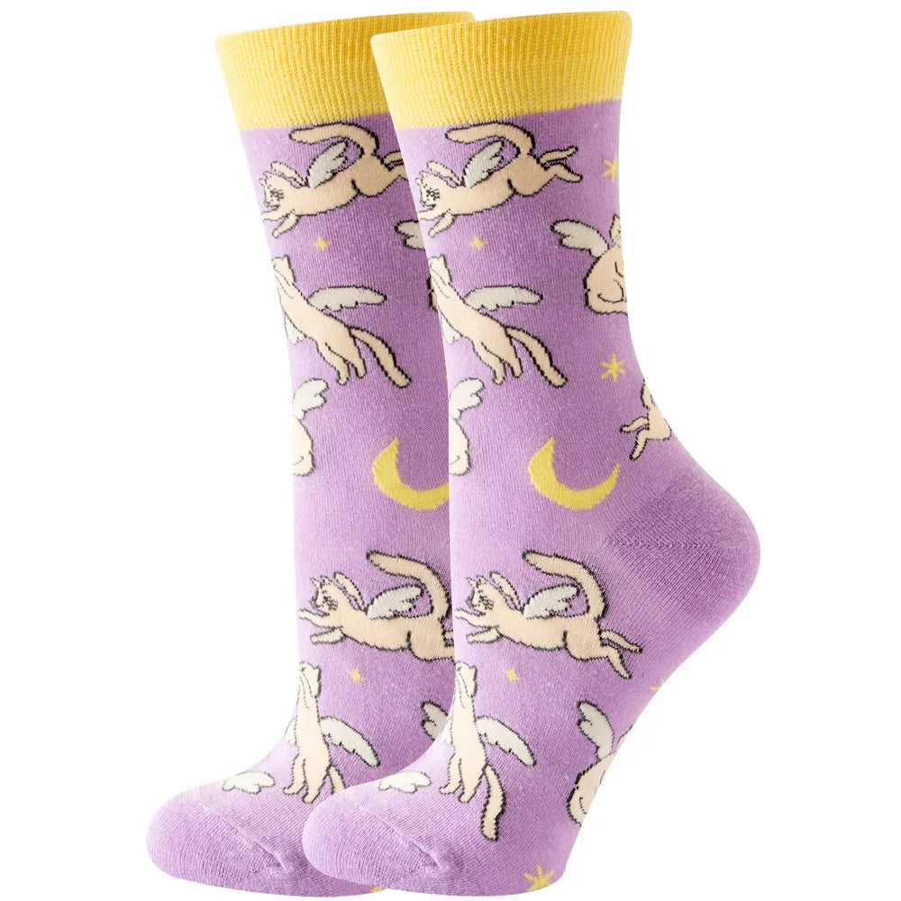 Women Socks Cartoon Animal Cute Printing Kawaii Calcetines Funny Sheep, Rabbit, Hedgehog, Flamingo, Seahorse Colour Socks