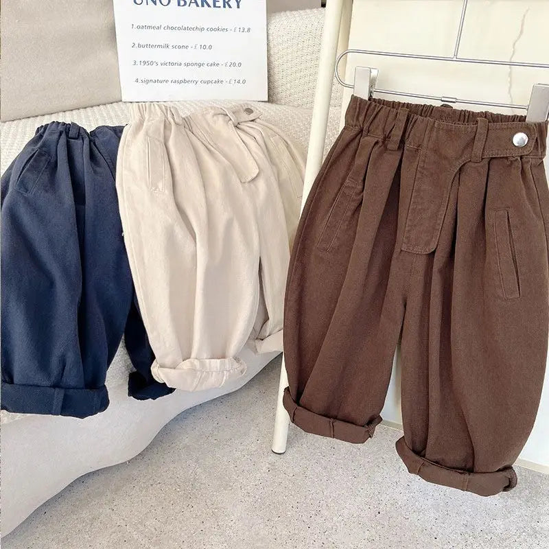 Boys and Girls' Pants Spring and Autumn Children's Pants Korean Solid Color Diagonal Pocket Loose Trousers Children's Baby Pant