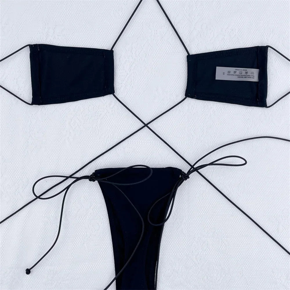 Micro String Extreme Bikini Sexy Backless Y2K Swimsuit Bandage Swimwear Women Two Piece Beach Outfit Bikinis Tangas Bathing Suit