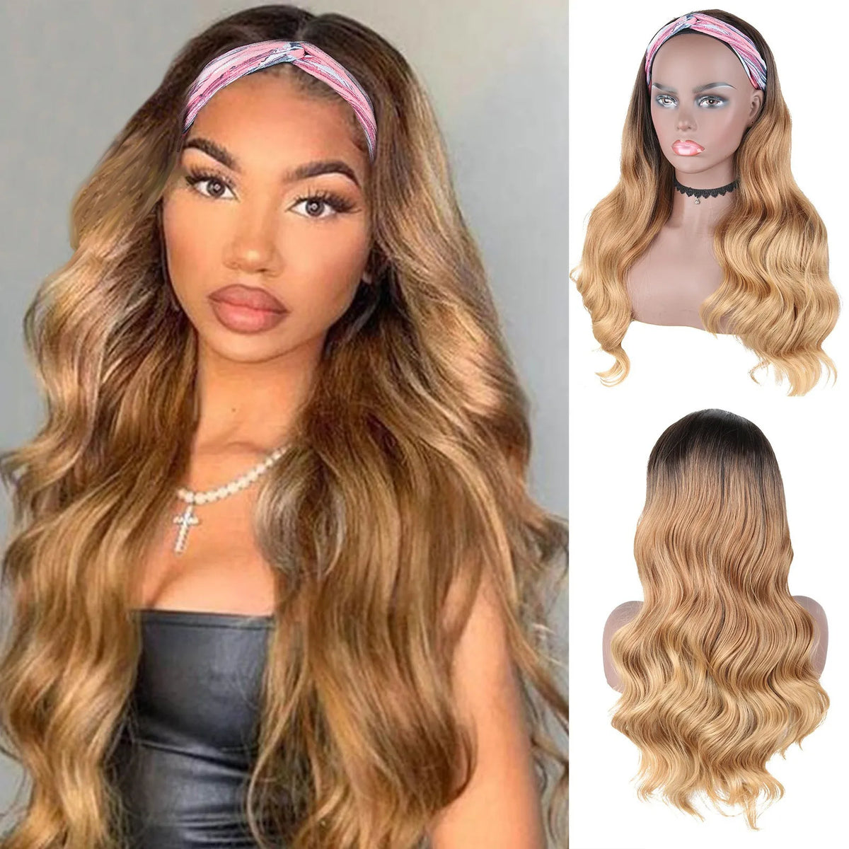 Synthetic Hair Body Wave Headband Wig Women WineRed Black Blonde Wigs For Women Natural Woman Wigs Daily Party Women's Wigs