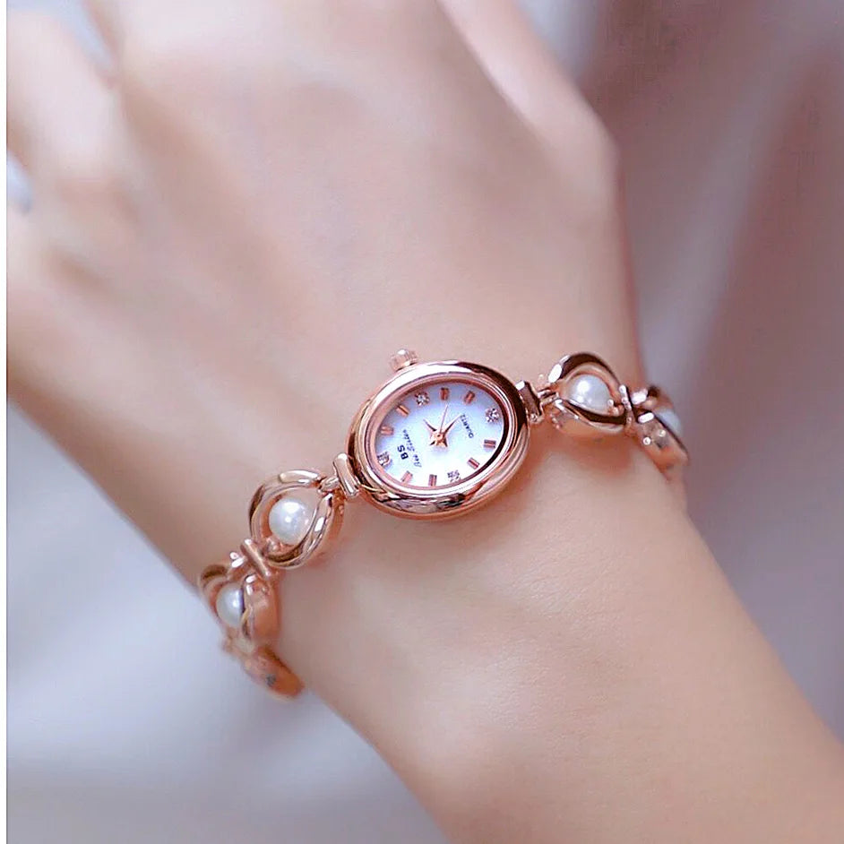 UTHAI Women's Watch Light Luxury Brand Pearl Jewelry Crystal Bracelet Waterproof Female Fashion Bracelet Quartz Clock Watches