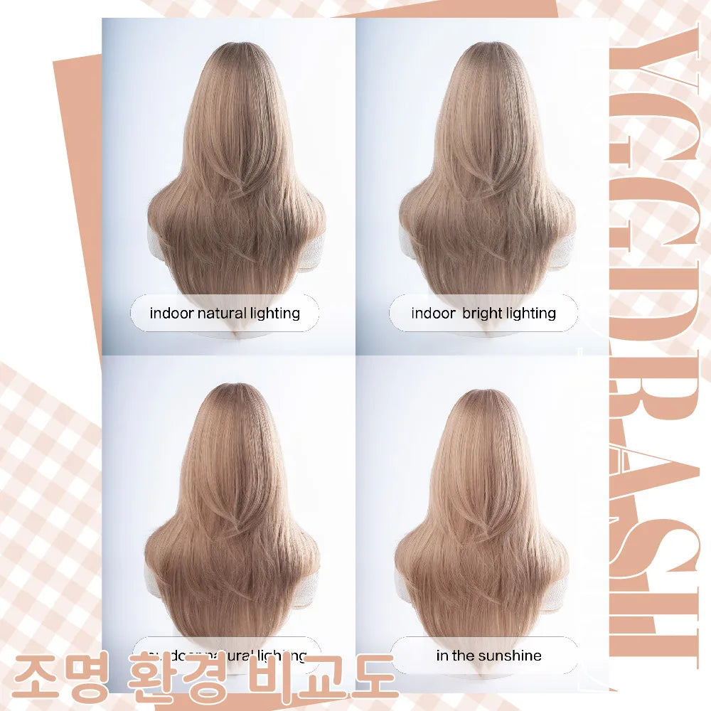 26Inch Modern Style Honey Blonde Synthetic Wigs with Bangs Long Natural Straight Hair Wig for Women Daily Use Heat Resistant