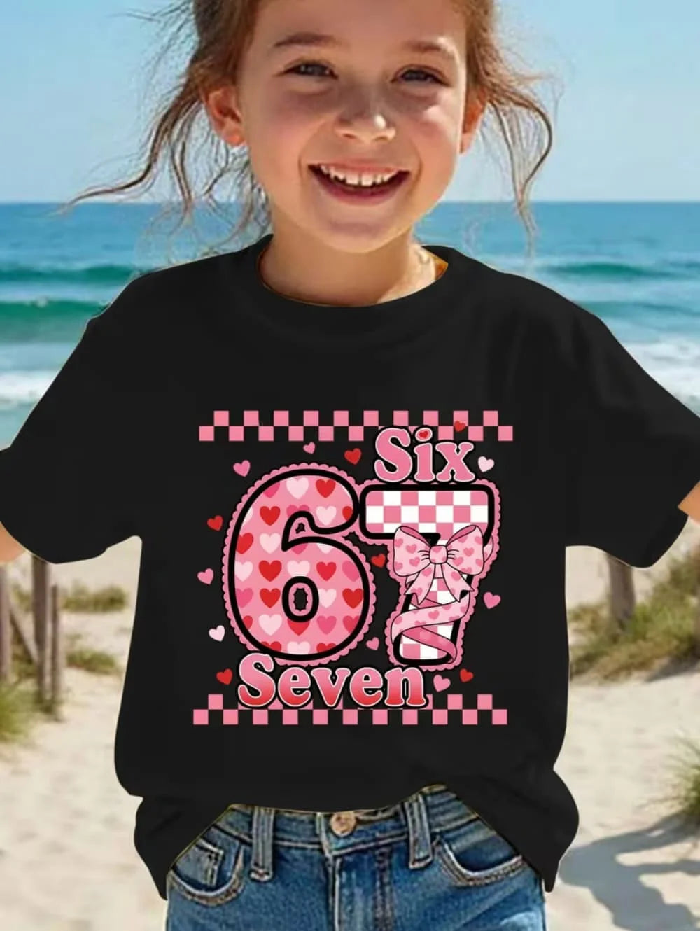Fun Six Seven 6 7 Meme Design T-Shirt for Kids Chaotic Humor Y2k Game Saying Tees Casual O-Neck Top Fashion Children's Clothing