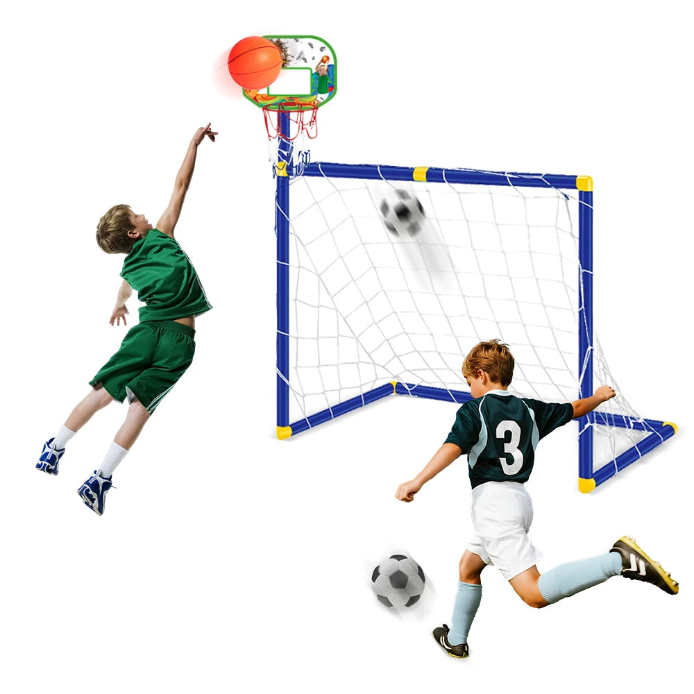 Kids 2 In 1 Basketball Hoop And Soccer Goal Set Portable Detachable Indoor Outdoor Sports Toy Birthday Gift For Boys Girls